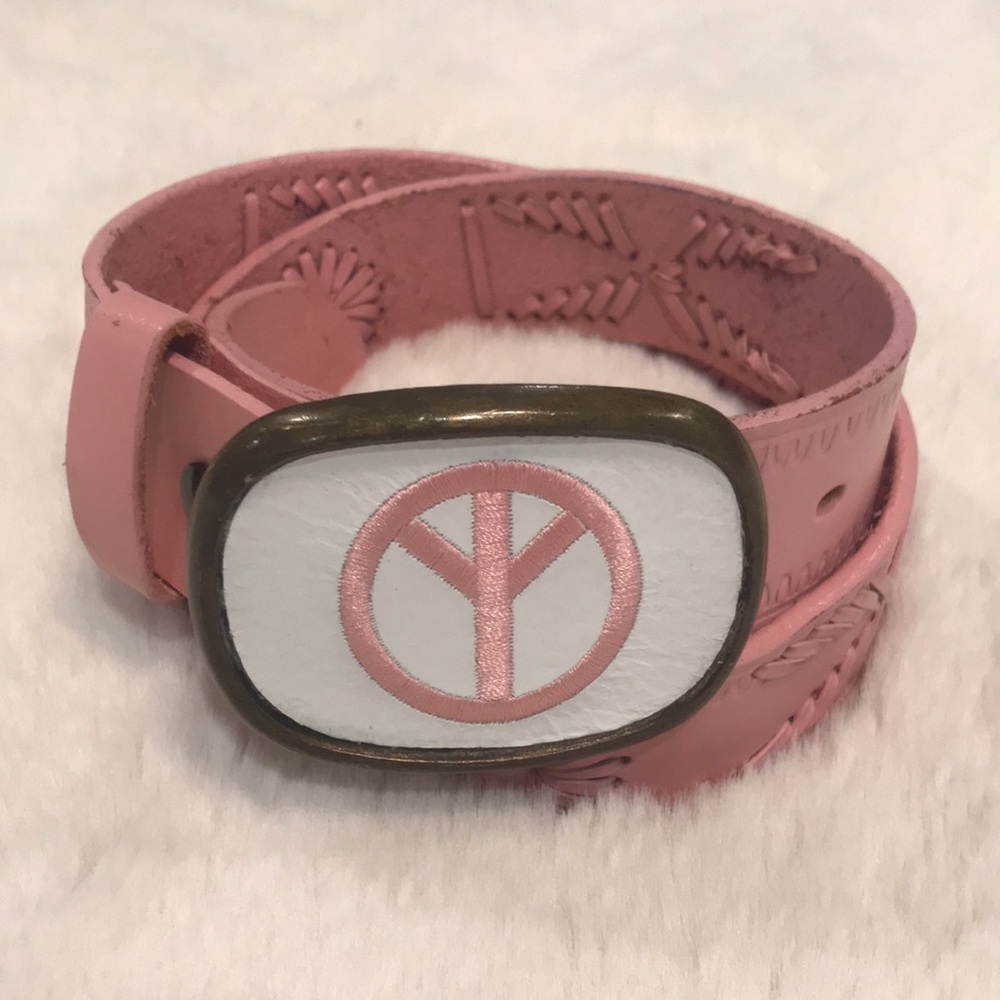 Rare Vintage Pink Noble Peace Genuine Leather Belt